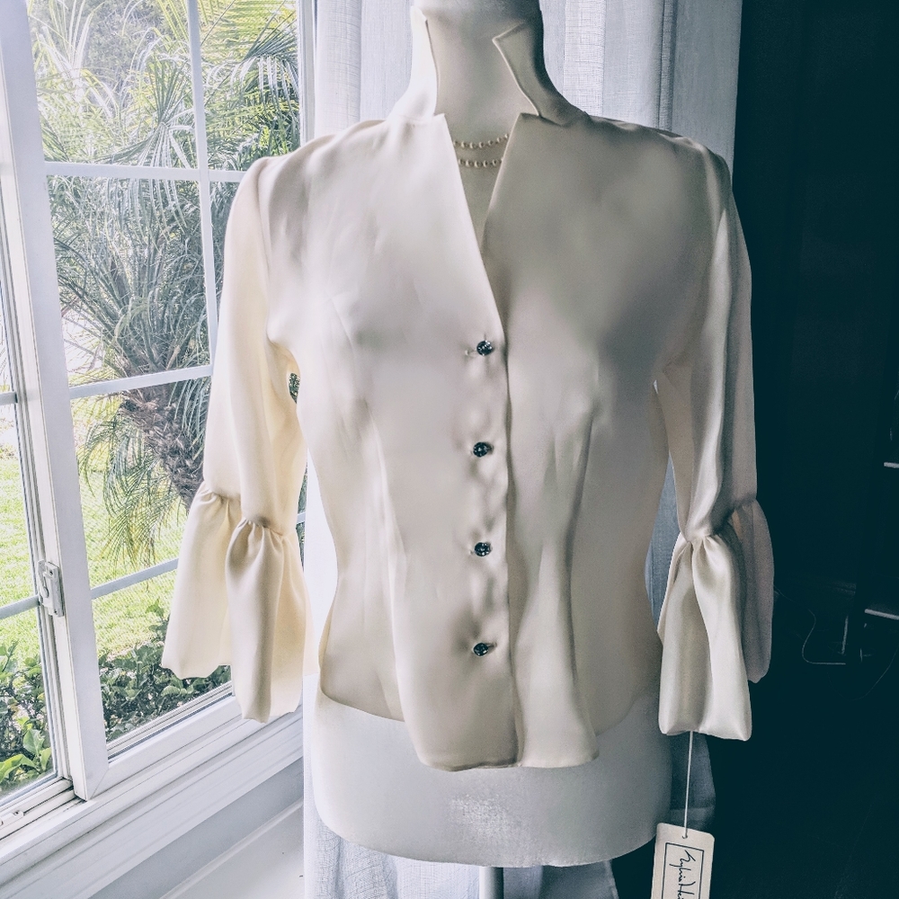 Designer silk dramatic formal blouse top Sylvia Heisel